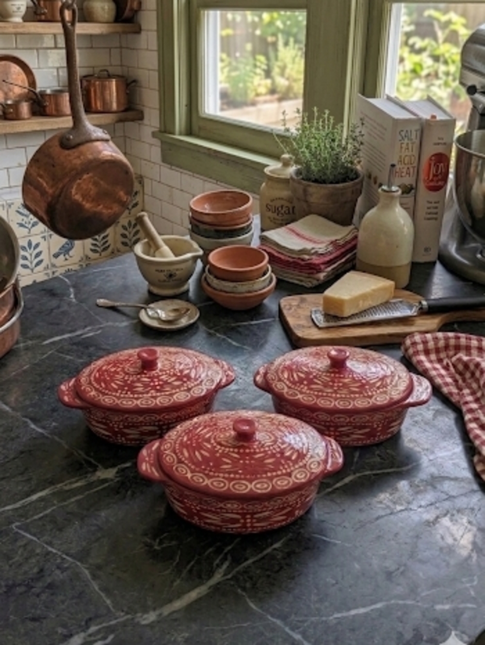 Temp-tations Old World Red Oval Individual Casseroles with Lids - Set of 3